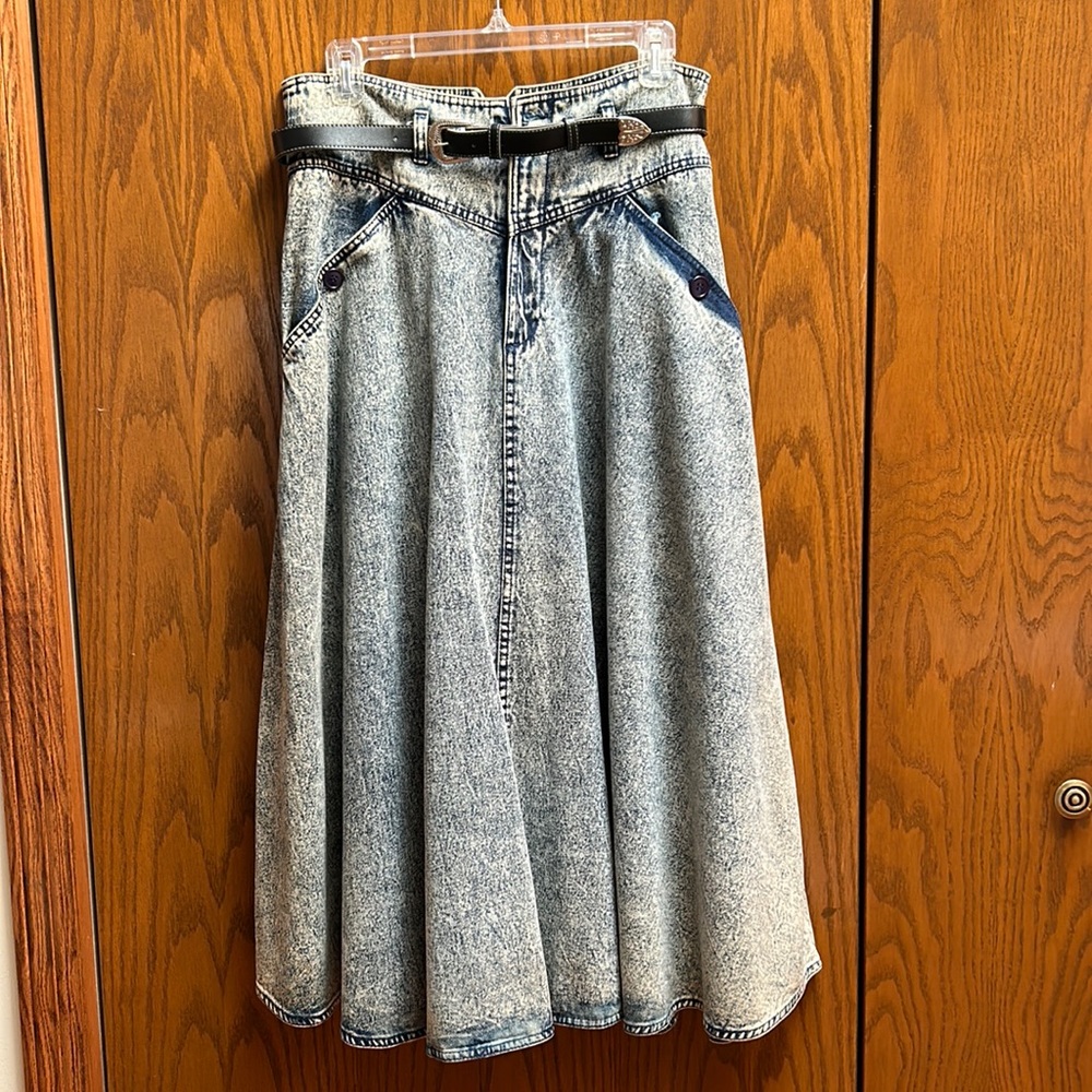 Vintage Denim A-Line Skirt w/ Pockets & Belt Size 16